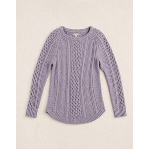 LL Bean Signature Knit Sweater Sz S Lavender Cables Fisherman Long 100% Cotton